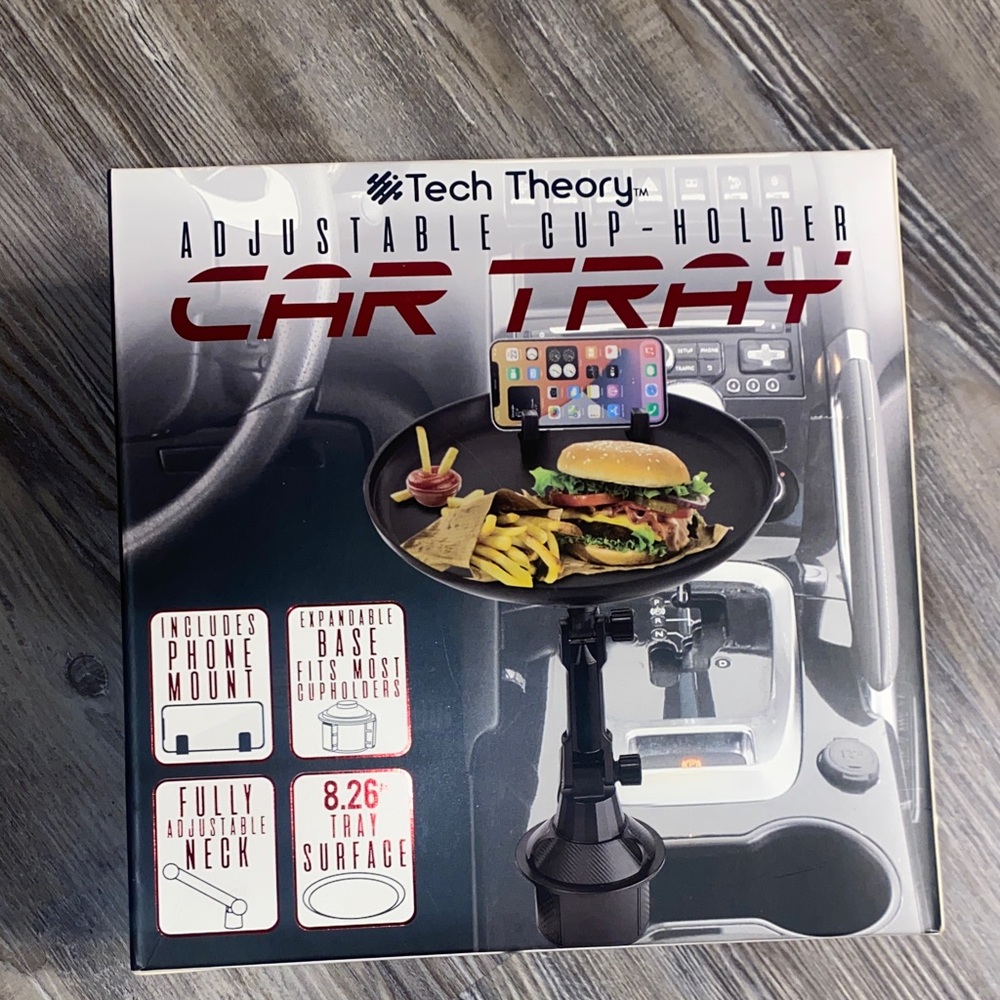 NIB TECH THEORY Adjustable Cup Holder Car Tray Father’s Day Gift Idea!